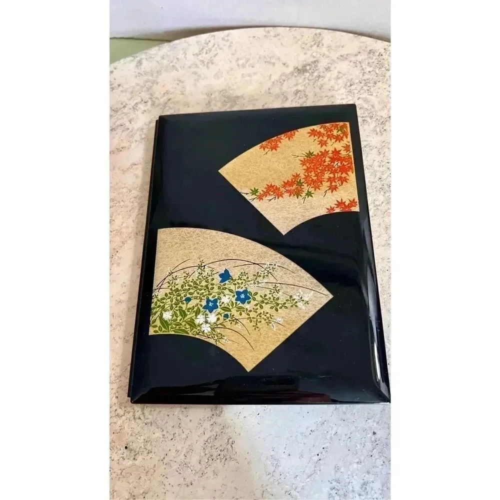 Denso Black Gold Floral Print Hinged Double Wall Bifold Folding Picture Frame ne